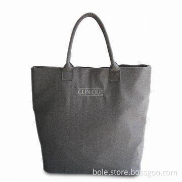 Wool Flannel Beach Bag with 70d Lining, Cotton Rope Handle, Metallic Thread EMB, Made for Clinique